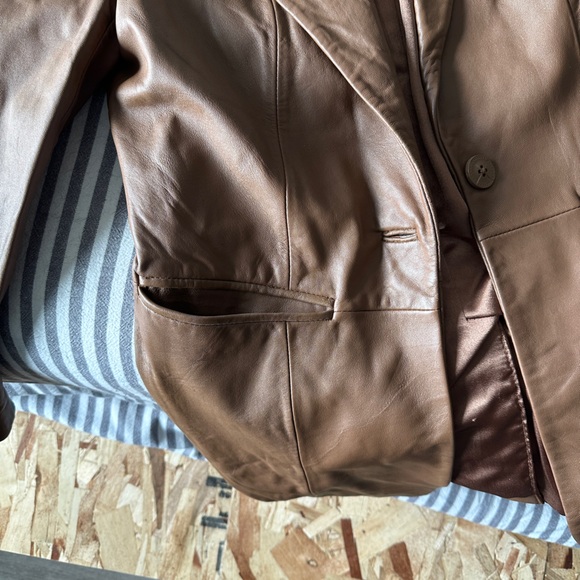 VINTAGE 90s-Y2K DEMIN & CO LEATHER LONG LINE BLAZER - Picture 4 of 5